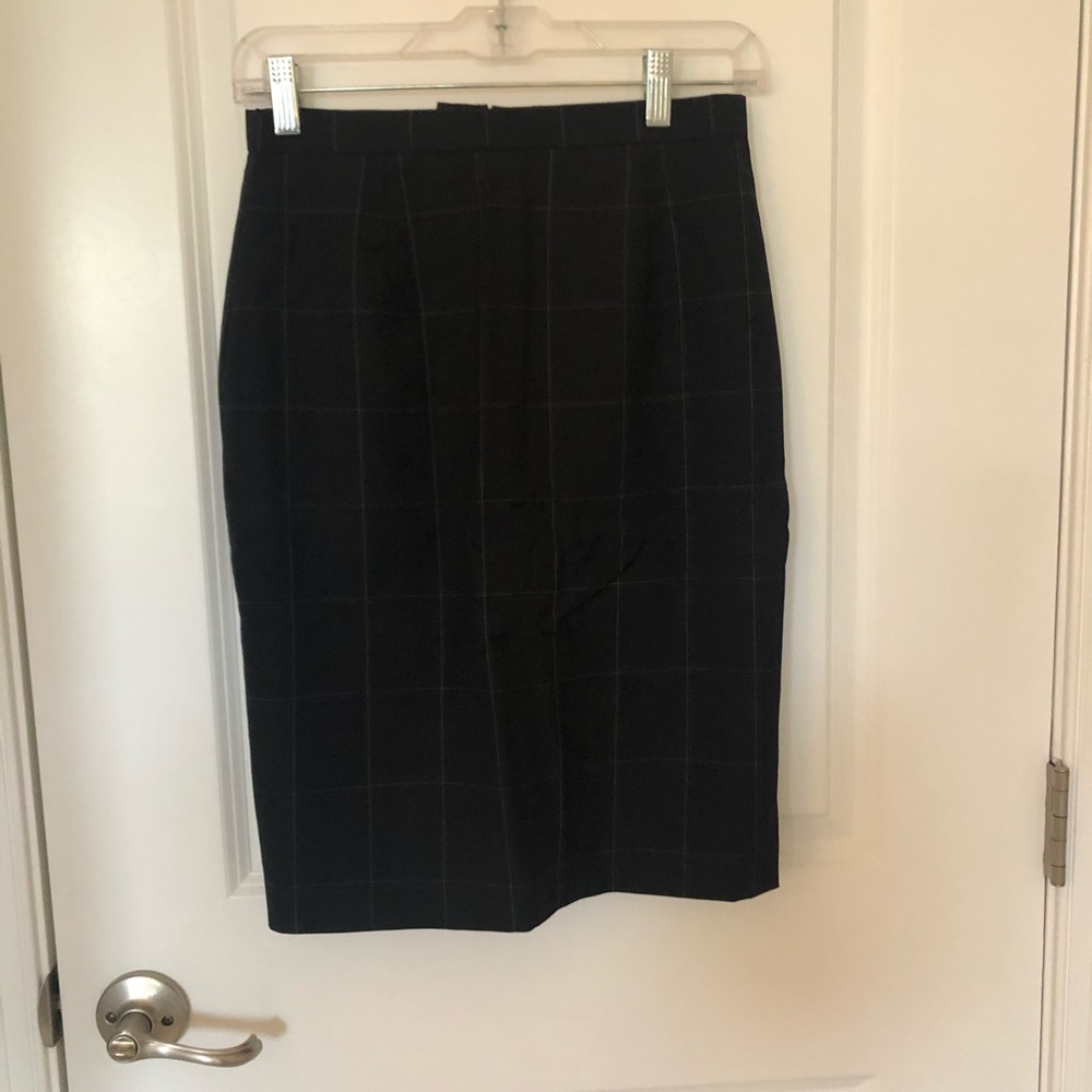 Navy Blue With Silver Plaid Pencil Skirt